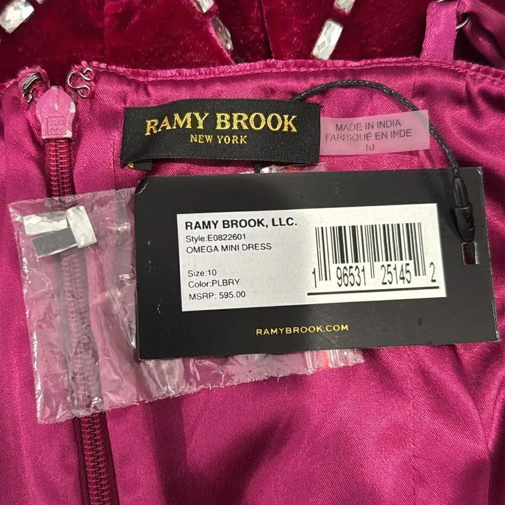NWT Ramy Brook Omega Rhinestone Fuchsia Velvet Mini Dress Large - Picture 10 of 12